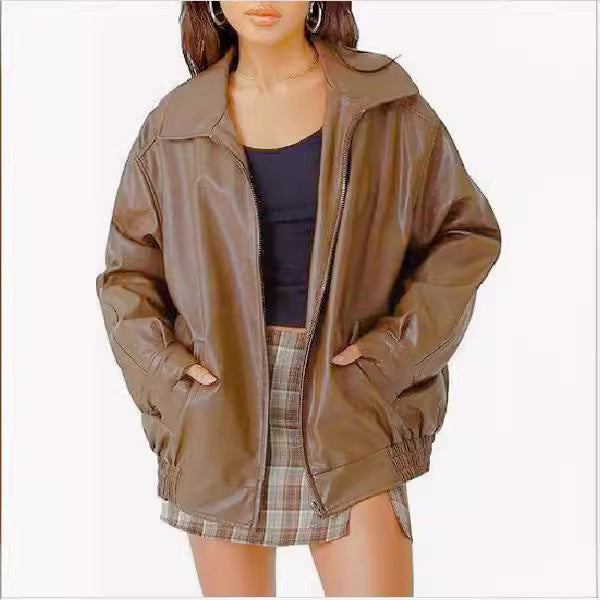 Women's Oversized Biker's Leather Jacket Fall Winter Fashion