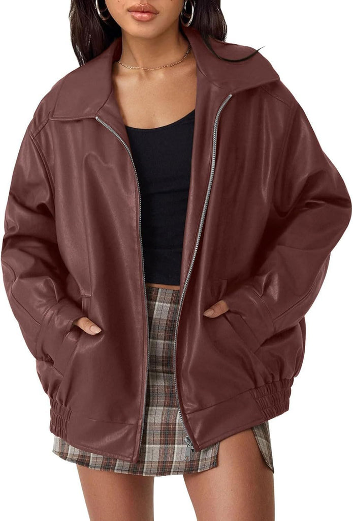Women's Oversized Biker's Leather Jacket Fall Winter Fashion