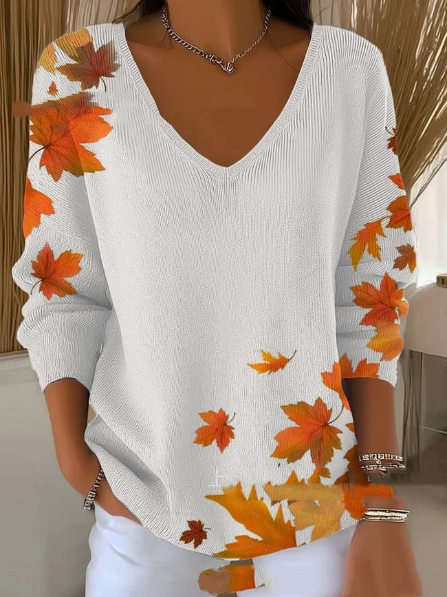 Women's 3D Printed Fashionable Gradient Color V-neck Long-sleeved T-shirt