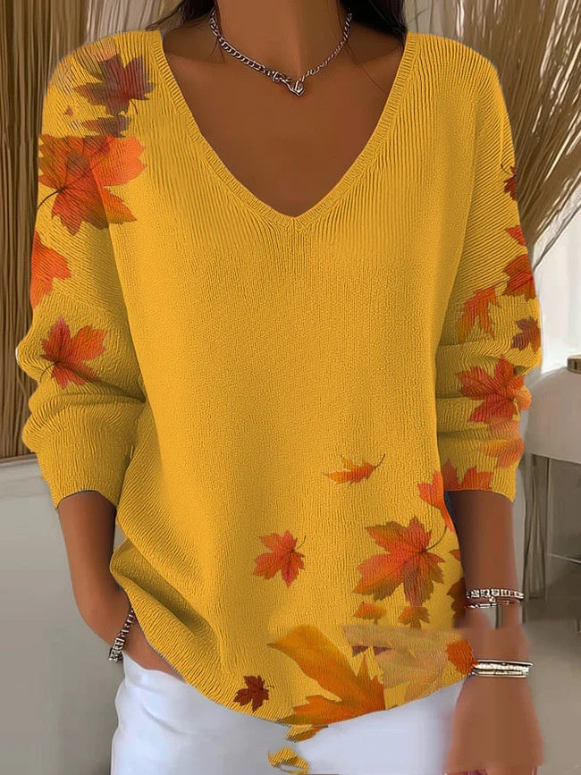 Women's 3D Printed Fashionable Gradient Color V-neck Long-sleeved T-shirt