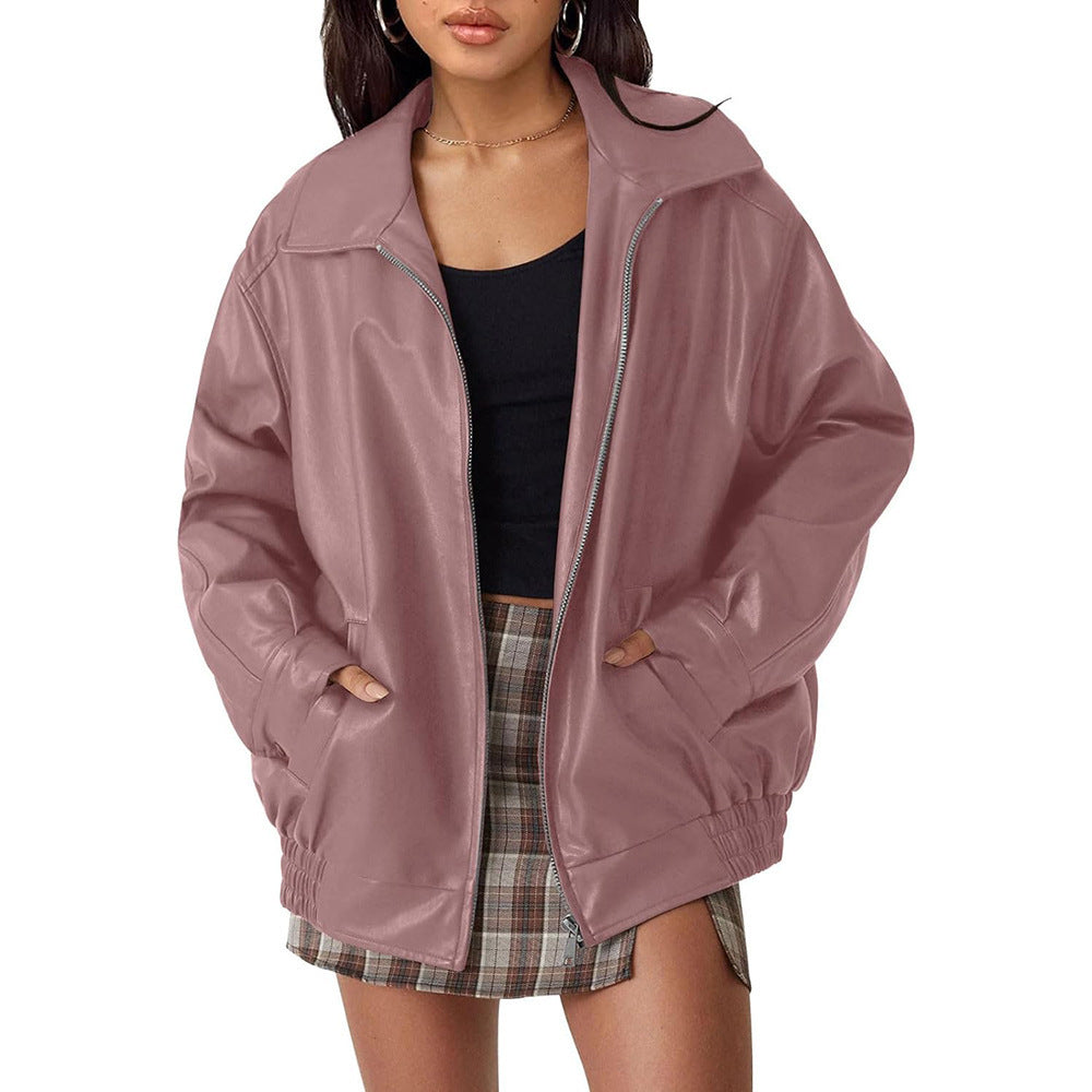Women's Oversized Biker's Leather Jacket Fall Winter Fashion