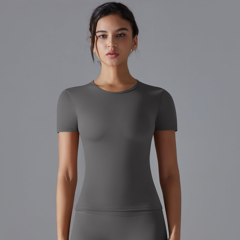 Women's Solid Color Breathable Brushed Yoga Short Sleeve